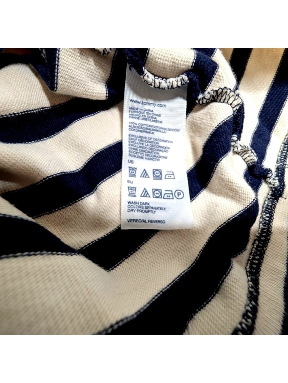 Tommy Hilfiger Breton Striped Navy & Ivory Cotton Nautical Dress 3/4 Sleeves Sz - Picture 5 of 11